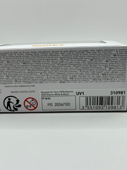 Renault 4 E-Tech Norev 1/64 - Glacier White & Black